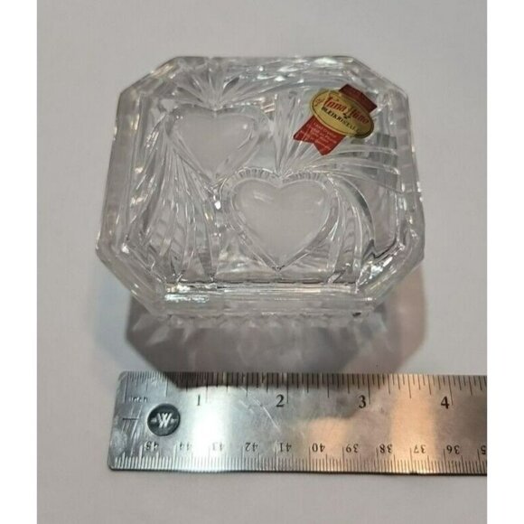 Vtg Anna Hutte Bleikristall Lead Crystal Hearts Octagonal Trinket Dish With Lid - Picture 12 of 14
